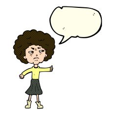 cartoon annoyed old woman with speech bubble N9