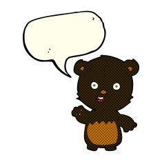 cartoon waving black bear cub with speech bubble N19