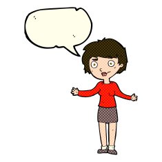 cartoon confused woman with speech bubble N38