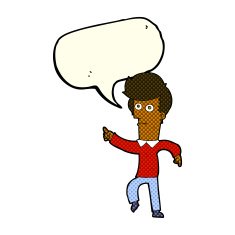 cartoon man pointing with speech bubble N85
