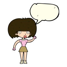 cartoon woman waving with speech bubble N145