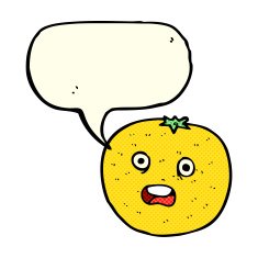 cartoon orange with speech bubble N3