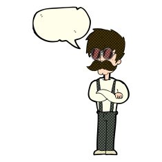 cartoon hipster man with mustache and spectacles speech bub N5