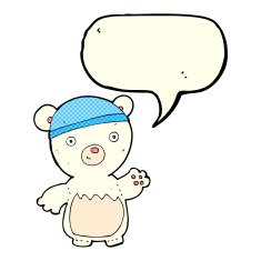 cartoon polar bear wearing hat with speech bubble N3
