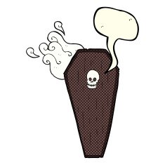spooky cartoon coffin with speech bubble N10