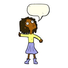 cartoon woman looking up to the sky with speech bubble N5