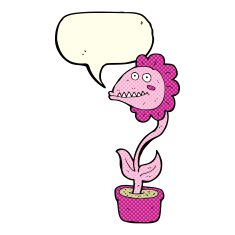 cartoon monster plant with speech bubble N6