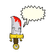 bloody knife cartoon character with speech bubble N3