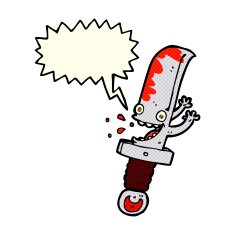 crazy knife cartoon character with speech bubble N6