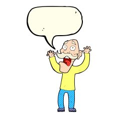 cartoon old man getting a fright with speech bubble N5