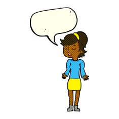 cartoon woman shrugging shoulders with speech bubble N222