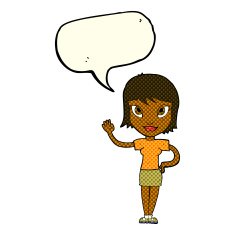 cartoon woman waving with speech bubble N148