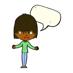 cartoon woman shrugging shoulders with speech bubble N224