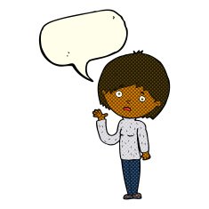 cartoon worried woman with speech bubble N35