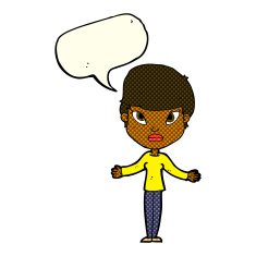 cartoon woman shrugging shoulders with speech bubble N225