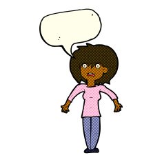 cartoon woman shrugging shoulders with speech bubble N226