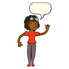 cartoon pilot woman waving with speech bubble N5