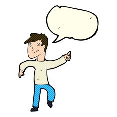 cartoon happy man pointing with speech bubble N30