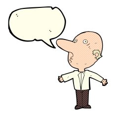 cartoon confused middle aged man with speech bubble N5