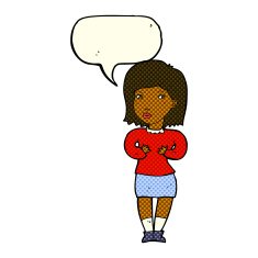 cartoon woman making excuses with speech bubble N11