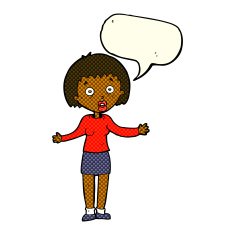 cartoon woman making excuses with speech bubble N12