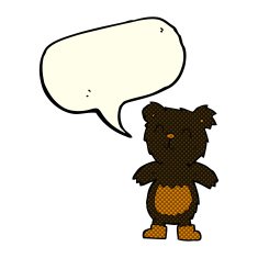 cartoon teddy black bear with speech bubble N5