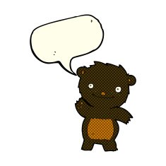 cartoon waving black bear cub with speech bubble N21