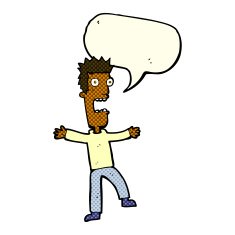 cartoon terrified man with speech bubble N98