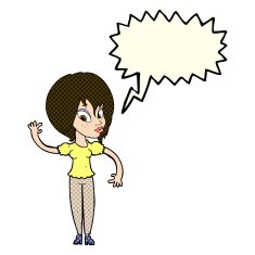 cartoon woman waving with speech bubble N151
