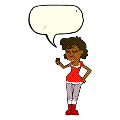 cartoon woman making dismissive gesture with speech bubble N8