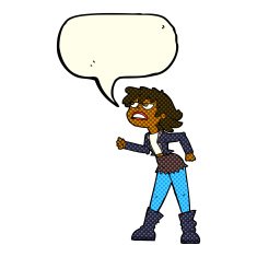 cartoon angry biker girl with speech bubble N5
