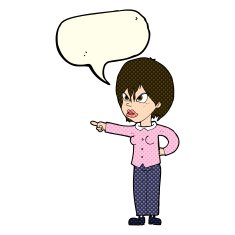 cartoon woman accusing with speech bubble N5