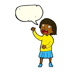 cartoon stressed out woman with speech bubble N10