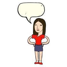 cartoon woman with hands on hips speech bubble N99