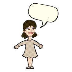 cartoon woman with open arms speech bubble N48