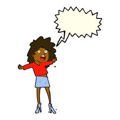 cartoon woman having trouble walking in heels with speech bubble N4