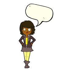 cartoon girl in jacket with speech bubble N6