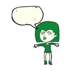 cartoon vampire girl with speech bubble N107