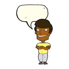 cartoon grinning man with speech bubble N38