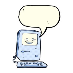 cartoon old computer with speech bubble N9
