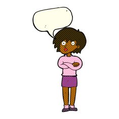 cartoon woman wit crossed arms with speech bubble N5