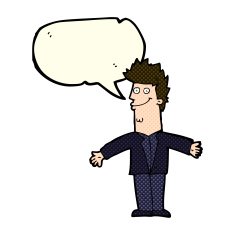 cartoon happy man with open arms speech bubble N5
