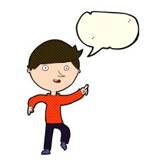 cartoon happy pointing with speech bubble N5