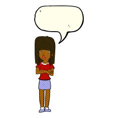 cartoon woman standing with speech bubble N10