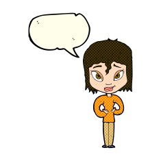 cartoon satisfied woman with speech bubble N4