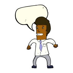 cartoon nervous businessman with speech bubble N6
