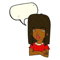 cartoon girl with folded arms speech bubble N6