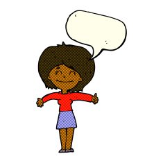 cartoon woman giving thumbs up sign with speech bubble N5