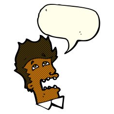 cartoon frightened man with speech bubble N35