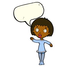 cartoon waving woman with speech bubble N75